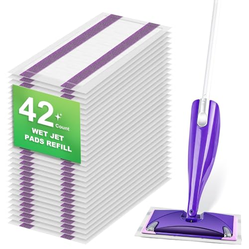 Chyodi 42 Count Disposable for Swiffer Wet Pads Refill Replacement for Swiffer WetJet Spray Mop Extra Strong Dirt Locking and Water Absorbent Powerful Stain Removal