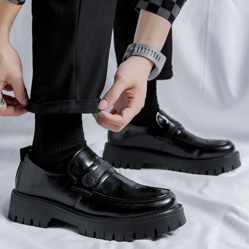 Men's Black Platform Lug Sole Loafers Comfortable Non-Slip Soft Sole Slip-on Dress Shoes3