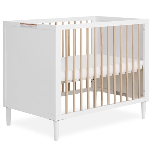 Dream On Me Lucas Mini Convertible Crib in White Oak, Rounded Spindles, Converts from a Baby Crib to Day Bed and Kids Sofa, Perfect for Small Spaces, Three Adjustable Mattress Height Positions