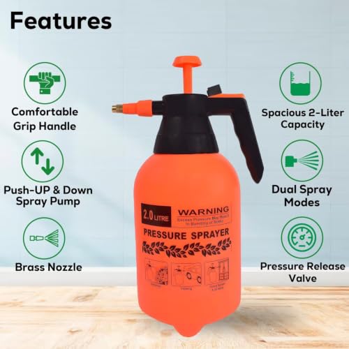 Image of Swadhin Plastic Unbreakable Watering Can for Plants 10 Litre Handheld Garden Spray Bottle Lightweight Water Sprayer Lawn Garden Spray Bottle Gardening Water Sprayer (Orange, 2 liters)