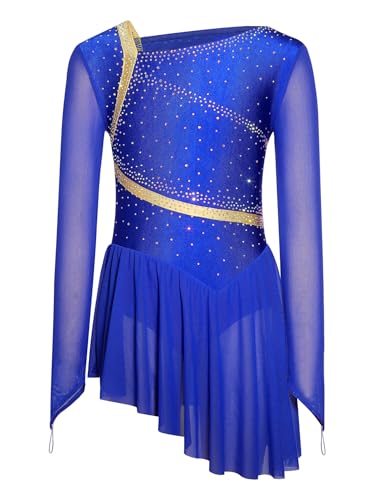 Aislor Eiskunstlauf Kleid Mädchen Glitzer Tanzkleid Rollkunstlauf Kürkleid Ac Blau 146-152