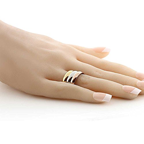 Anillo de acero inoxidable tricolor juego de alianzas finas oro rosa amarillo plata 3