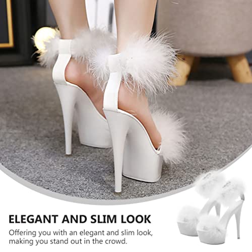 LIFKOME 1pair Super High Heel Fur Shoes Upper: Faux White Miss Dress Hate4