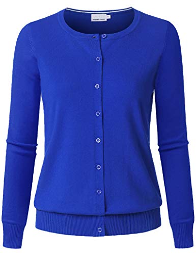Image of Women's Long Sleeve Button Down Crew Neck Soft Knit Cardigan Sweater