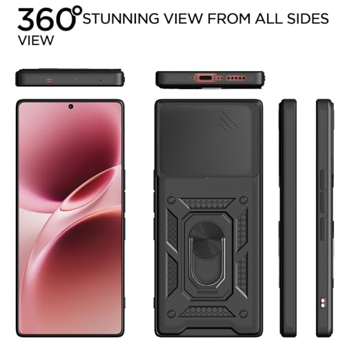 Image of Outlouders Back Cover for Vivo V70 5G | D10 Tough Armor 360 Protection Case with Sliding Camera Shield & Ring Holder Stand Bumper Case (Black)