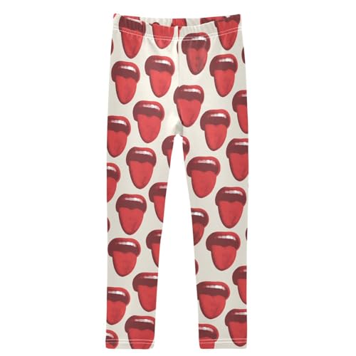 Girls' Leggings Lip Smile Show Tongue Teeth Ankle Length Printed Leggings Comfort Pants for Kids 4-10 Years