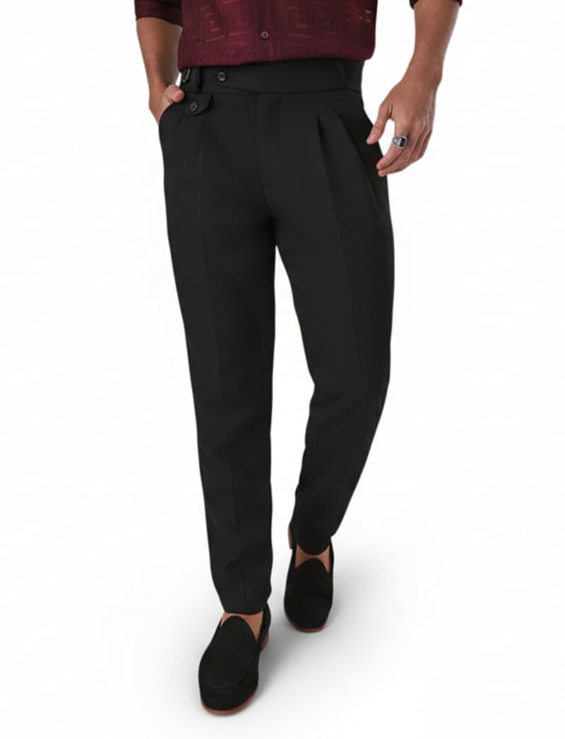 Men's Formal Gurkha Trousers, Black, Pleated Front, Dress Pants-image-9