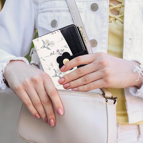 Image of Farcauo Small Floral Womens Wallet Cute Wallets for Women Thin Black Women's Wallet Kawaii Flower Card Wallets for Women Ladies
