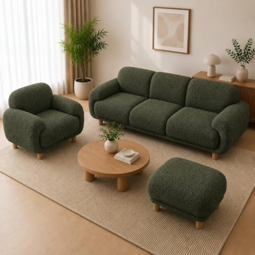 Image of Modern Classic Chesterfield Sofa for Living Room Bedroom Reception and Office 3+1+Ottoman Sofa for Living Room (Green)