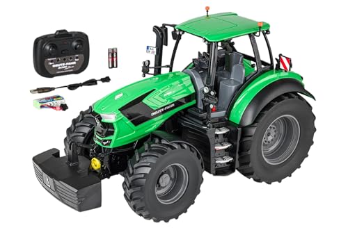 Carson 1:16 Tractor Deutz-FAHR 8280 TTV 100% RTR - Vehículo teledirigido, vehículo de construcción con Funciones de luz y Sonido, Incluye Pilas y Mando a Distancia, Verde, RC, Coche teledirigido