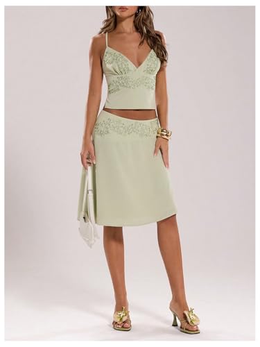 Milumia Women's Rhinestone Low Waist Knee Length Skirt Asymmetrical Hem Beach Skirts4