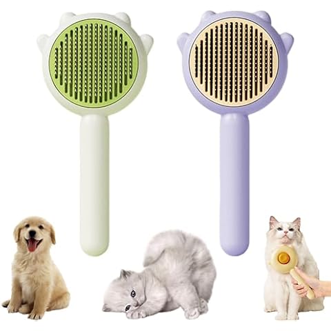2Pcs Magic Pet Grooming Brush with Release Button for Shedding, Self Cleaning Slicker Comb for Long or Short Hair Cats and Dogs Cover