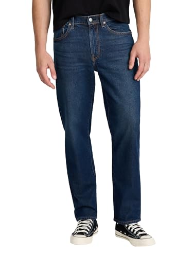 EXPRESS Men’s Loose Fit Stretch Jeans – Relaxed 5-Pocket Flex Denim – Dark Wash