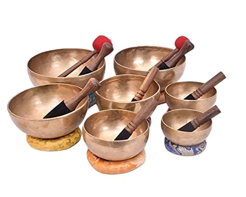 CRAFTS STUDIO Chakra Healing Tibetan Singing Bowl Set of 7, Hand Hammered Tibetan Singing Bowl 7 Chakra set of 7 different notes