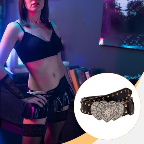 Waist Belt Buckle Belt 3.8cm Wide PU Leather Vintage Fashion Jewelry Gifts for Women for Party Jeans Pants Disco Dancing, Black2