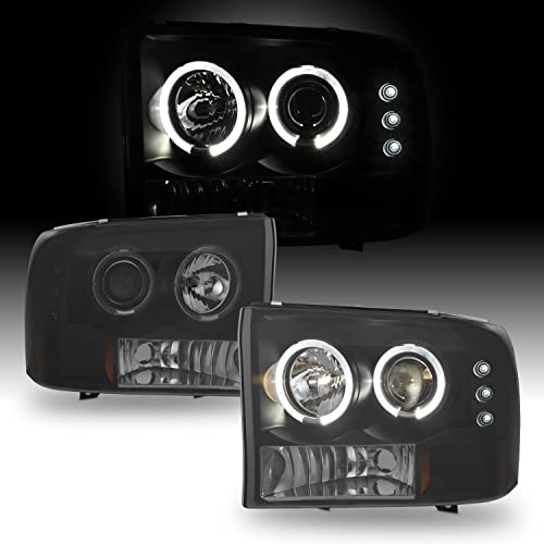 2002 f250 halo headlights - AKKON - For Ford F-Series SuperDuty 00-04 Excursion Black Smoke Dual Halo Projector Headlights Replacement Pair