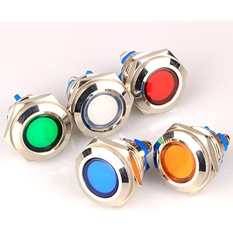 GUUZI 5pcs 12V-24V 16mm LED Metallkontrollleuchte wasserdichte Signallampe mit Draht(Rot/Gelb/Blau/Grün/Weiß) Cover