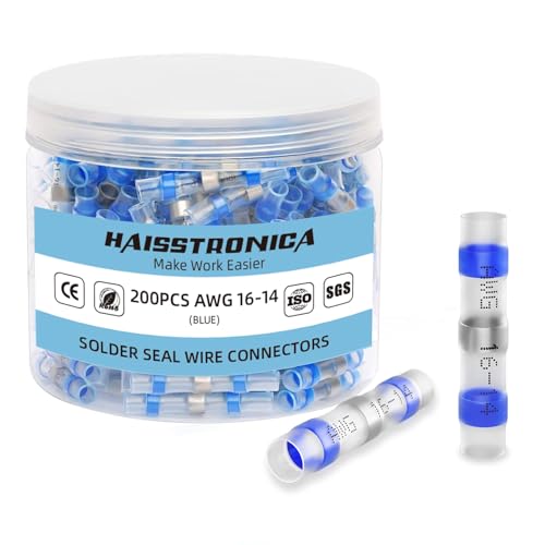 haisstronica 200PCS Solder Seal Wire Connectors,Waterproof Heat Shrink Butt Connectors for Watercraft,Electrical,Electronics 16-14 Gauge Blue
