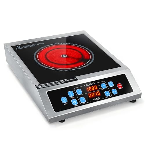 Diseño de doble bobina de acero inoxidable, placa de cocción eléctrica de un solo quemador, 1800 W, placa caliente de cerámica infrarroja, encimera portátil de 12 pulgadas, cocina radiante con control