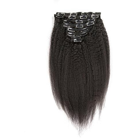 12 Inch -28 Inch Kinky Straight Clip in Hair Extensions Clip Ins Brazilian Remy Human Hair for Black Women Natural Color 8 pieces 70g/One Set (16”) Cover