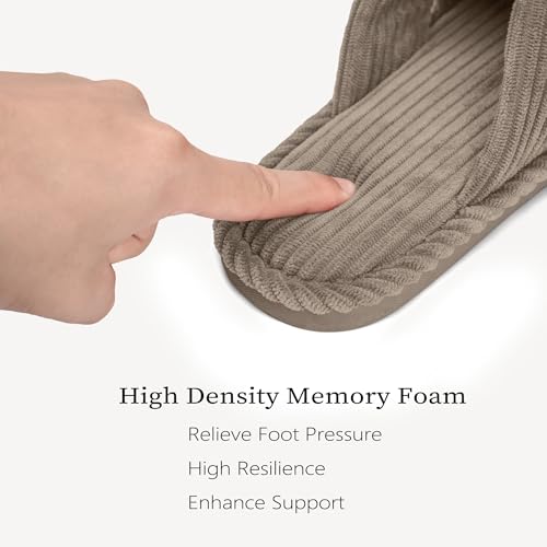 Image of IPSAE House Slippers for Woman Memory Foam Open Toe Slippers Corduroy Cross Bow Womens Slipper Slides Comfy Indoor Bedroom Slip On Shoes