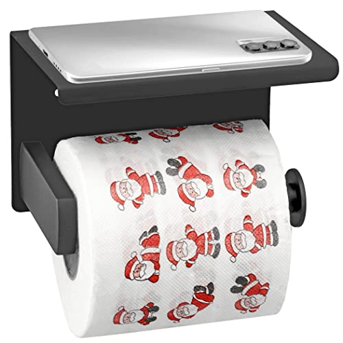 BYFU Toilettenpapierhalter Mattschwarz Edelstahl Taschentuchhalter Wandmontage mit Telefonablage für Badezimmer Waschraum (Schwarz) Cover