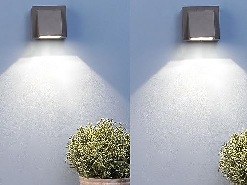 Image of SAH Led Metal Outdoor Wall Light, Black, Waterproof, Warm White for Entryway, Gardens, Pathways, Vanity, Pool Side, Outdoor Stairs and Walls (Modern, 2) (Down, Pack of 2)