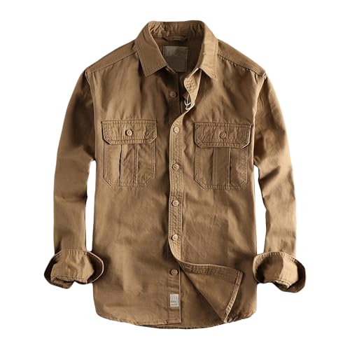 Men's Vintage Distressed Denim Shirts Cotton Casual Lightweight Trucker Jean Jacket Long Sleeve Button-Down Shirt