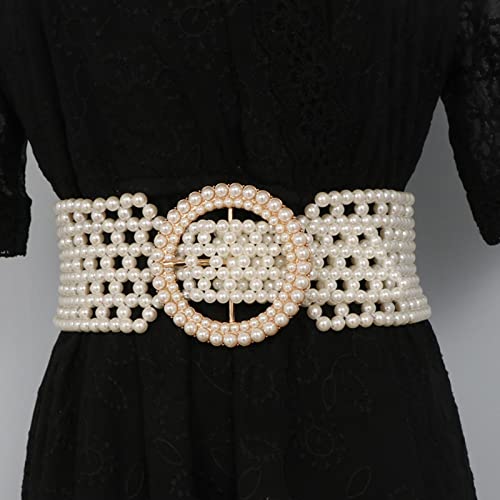 Women Beaded Waist Belt Stretchy Belt Wide Pearl Elastic Sashes For Rhinestone Dress Belts Trendy Waist Decoration2