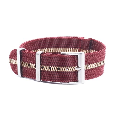 WAMD Ribbed Nylon Fabric NATO Watch Straps/Bands - Choice of Colour & Width (Maroon and Beige, 18 mm)
