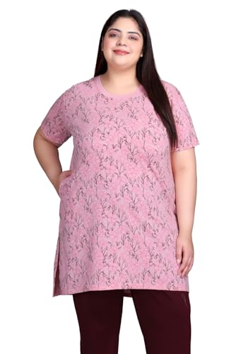 Image of RYSH Women's All-Over Printed Cotton Plus Size Longline T-Shirt with Pockets
