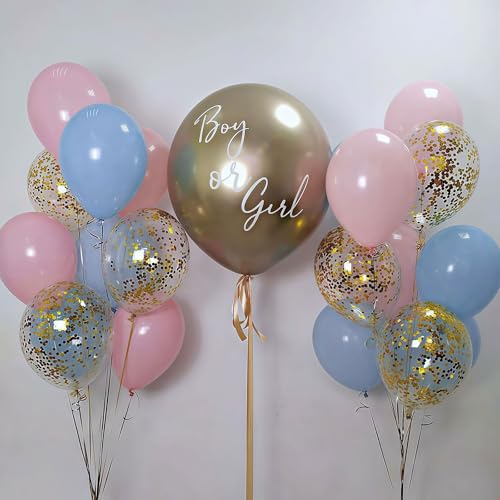 Image of Balloons Pink and Blue, 60 Pack 12 Inch Pastel Light Pink Blue with Metallic Gold Confetti Balloons for Birthday, Gender Reveal, Baby Shower, Boy or Girl Party Decoration