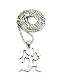 Shiny Jewelers USA MENS HATCHET GIRL HIP HOP PENDANT W/ 2MM 24' BOX CHAIN NECKLACE GOLD SILVER RED SMALL (Silver)