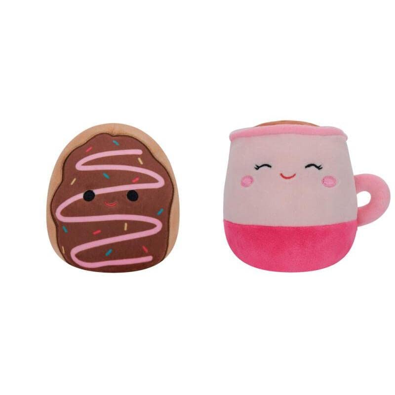 Squishmallow 5" Flip-A-Mallows Deja Chocolate Frosted Donut/Emery Pink Latte w Closed Eyes