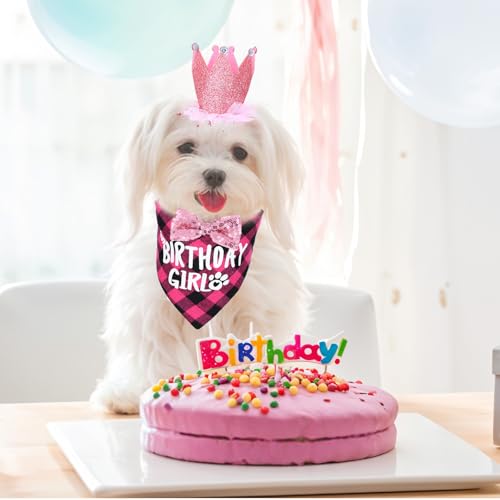 Wanmu Hunde Geburtstag Hut Bandana Set, Hund Geburtstag Hund Halstuch Hundegeburtstagskrawatte mit 9 Bling Nummern Hundegeburtstagsgeschenk für kleine mittlere große Hunde