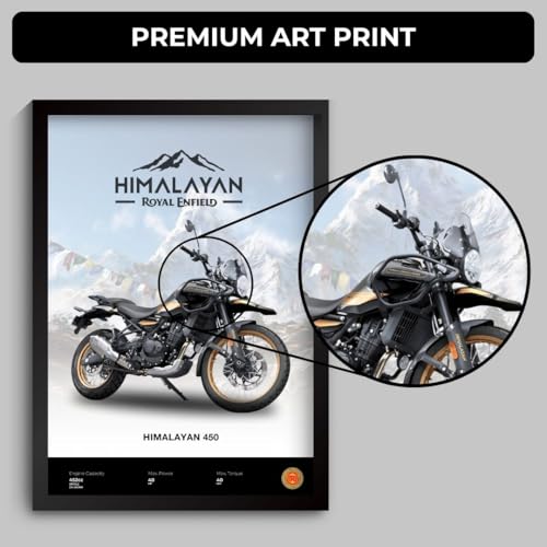Image of Royal Enfield Himalayan Poster | Framed Poster of RE Himalayan 450 A4 Sized (31 x 23 cm) | Posters for Wall, Gift for Boys, Bullet Frame | Bike Frames | Bike Posters for Wall, Bedroom, Hostel (F 075)