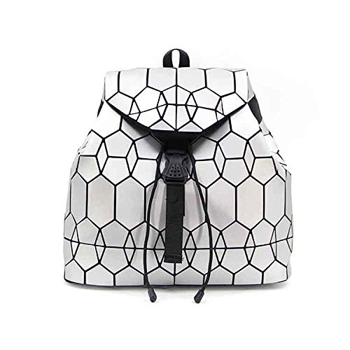 Rucksack Damen Rucksack Matt Gebürstet PU Leder Rucksack Miyake Lingge Life Reiserucksack Multicolor Muster Tasche Lady Bag 9 Silber