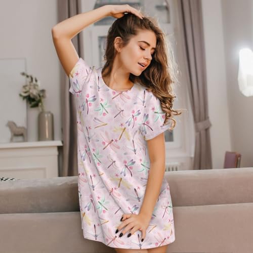 Robe de nuit légère imprimé libellule fait main à manches courtes - 7