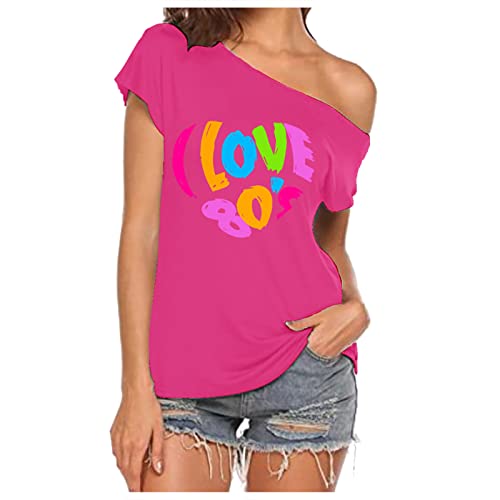 Femmes I Love The 80s T-shirt à épaules dénudées Costume disco 80 Hauts élégants vêtements pour femme, Rose, XL Cover