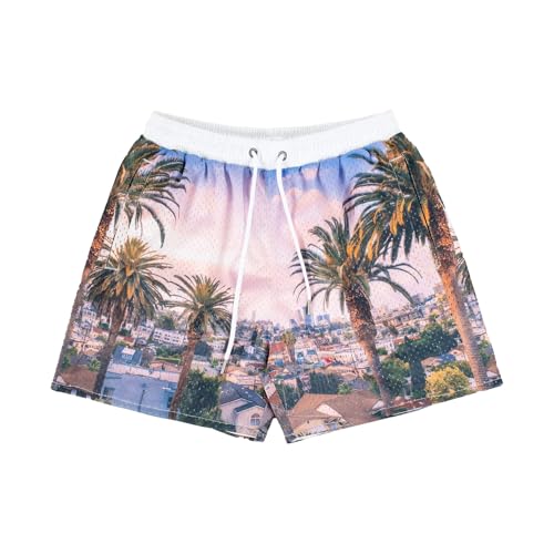 BOOMLEMON Mens Mesh Graphic Print Shorts Casual Fashion Cool Shorts Retro Active Gym Streetwear Short Pants(City of Angels S)