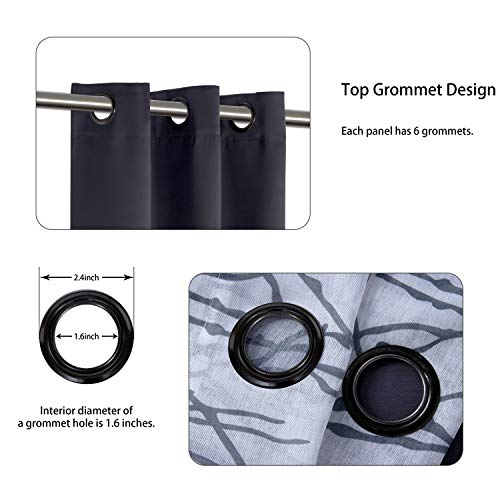 Bonzer Mix And Match Curtains - 2 Pieces Branch Print Sheer Curtains And 2 Pieces Blackout Curtains For Bedroom Living Room Grommet Window Drapes, 37X84 Inch/Panel, Grey Dark, Set Of 4 Panels #TOP1