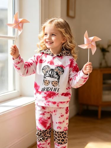 Image of Kid Toddler Girl Clothes - Tie Dye Hoodie Sweatshirt Girl Outfits Pullover Jogger Hooded Sweatpant Set