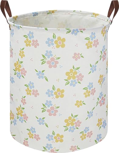 Image of HKEC 19.7" Laundry Basket,Kids Dirty Clothes Laundry Hamper,Waterproof Toys Storage Bin,Room Decor,Gift Baskets,Baby Nursery Hamper(Yellow Flower)