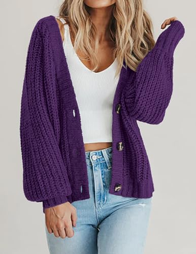Image of Zeagoo Women's 2026 Fall Chunky Knit Cardigans Open Front Long Sleeve V Neck Button Loose Cardigan Sweaters