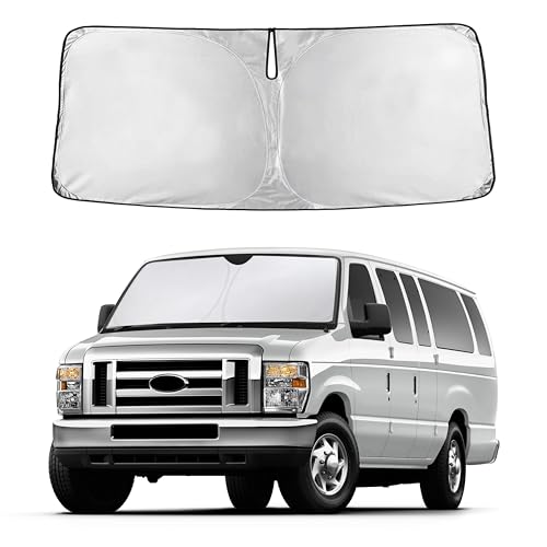 Image of Autovir Windshield Sun Shade Fit for 1992-2024 2025 2026 Ford Econoline E-Series Sunshade, Front Car Window Shades Sun Visor, Blocks UV Rays & Heat, Car Accessories
