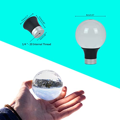 Omylens Lens Ball with Mount, K9 Crystal Ball (80mm) + Suction Mount Cup + Flat Base (1/4