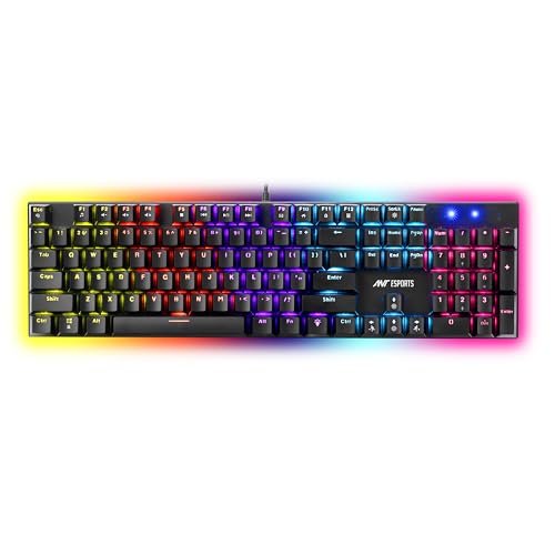 Ant Esports Scorpion MK30 Wired Mechanical Gaming Keyboard, RGB 104 Keys Ultra-Slim LED Backlit USB Wired Keyboard with Red Switch, Durable Abs Keycaps/Anti-Ghosting Keyboard for PC Mac Xbox Gamer