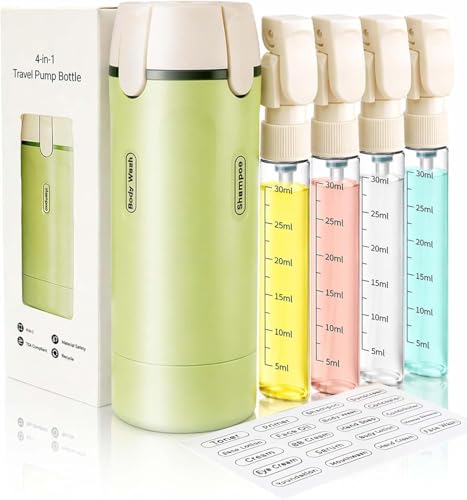 SIMENTY Sprühflasche 4 in 1 Reisespender Reiseflaschen Zum Befüllen Reisegröße behälter Auslaufsicher Nachfüllbare Portable Reise Container für Shampoo Haare Haushalt und Reisen (Grün)