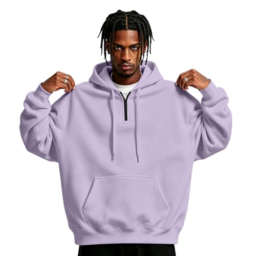 Fleece Hoodie Men Quarter Zip Fleece Lined 1/4 Zip Pullover Kangaroo Pocket - image 1