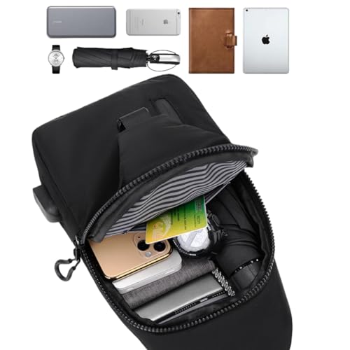 Bolso bandolera de hombre y mochila de pecho con conector USB para uso diario diario 6
